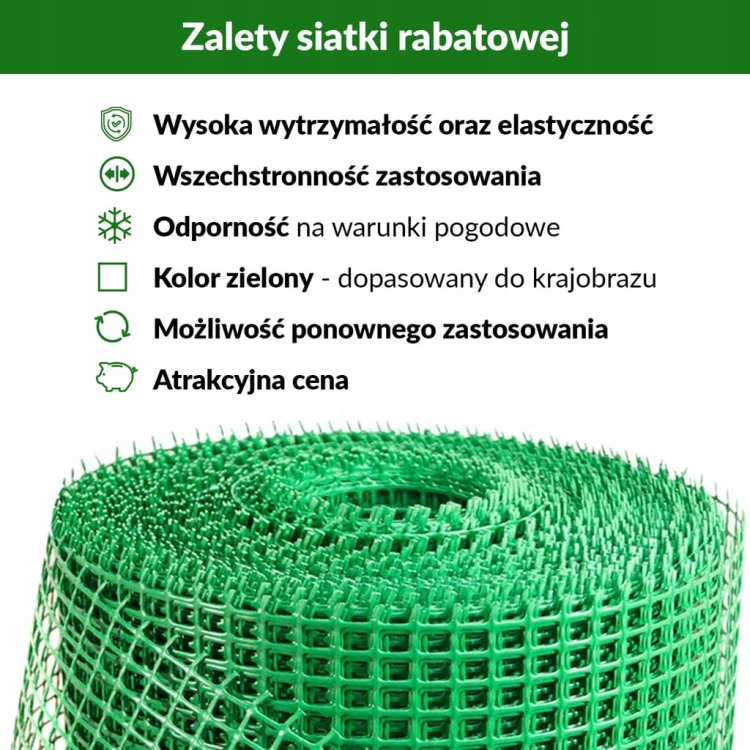 Siatka Ogrodzeniowa Zielona Rabatowa Plastikowa Wszechstronna 0,6m x 25m
