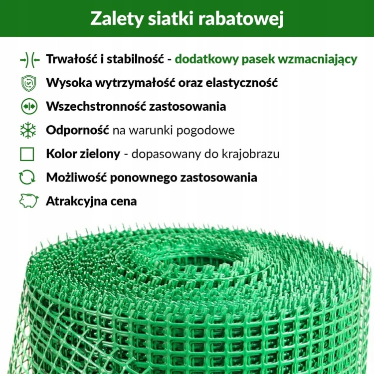 Siatka Ogrodzeniowa Zielona Rabatowa Plastikowa Wszechstronna 1,2m x 20 m